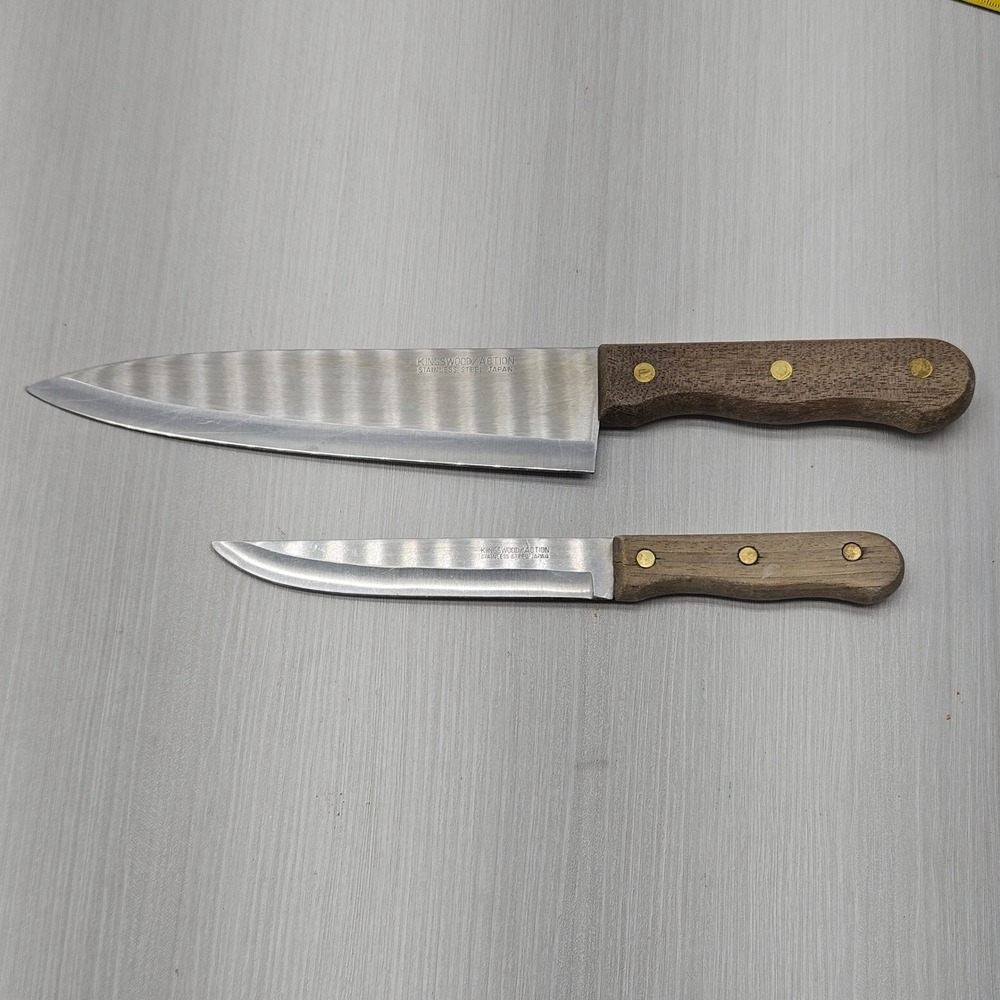 Kingswood Action Vintage 2pc Knife Set Stainless Steel Japan Wood Handle Brass